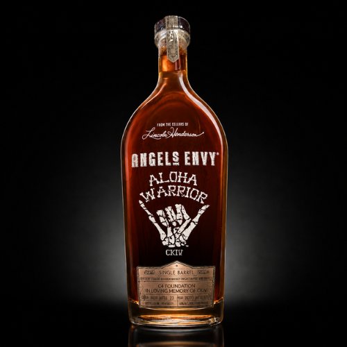 Angel's Envy bourbon engraved with an Aloha Warrior tribute design